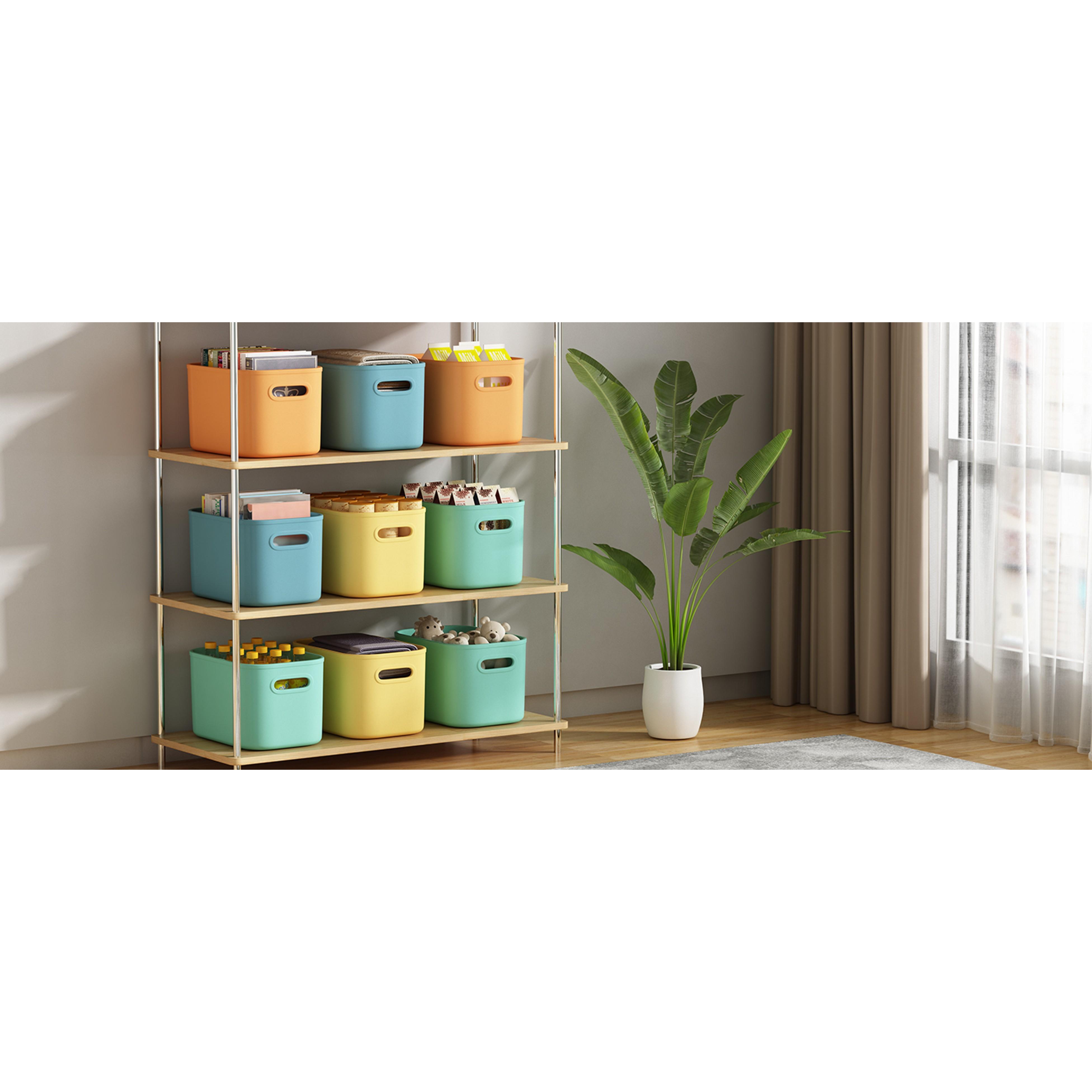 8-Pack Plastic Colorful Stackable Storage Bins with Lids & Handles - Home Organiser for Cabinet, Laundry Room, Shelves; 9.85x6.9x5.7in Craft/Snack Storage Containers