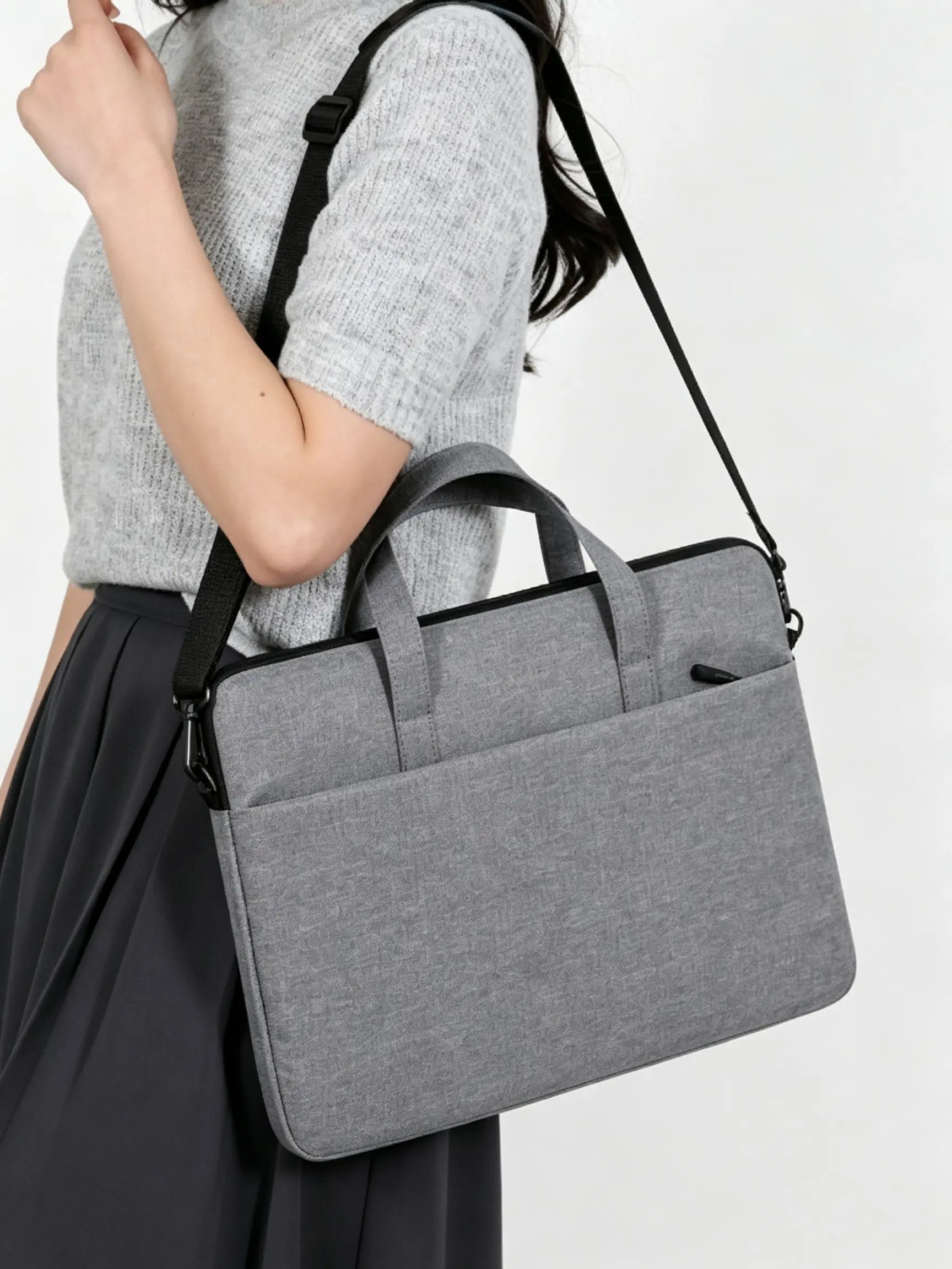 1pc Lightweight Shoulder Laptop Bag, 14 Inch Portable Notebook Sleeve, Solid Pattern, All Seasons, Gift Package, Handheld Inner Case, Lightweight Computer Bag