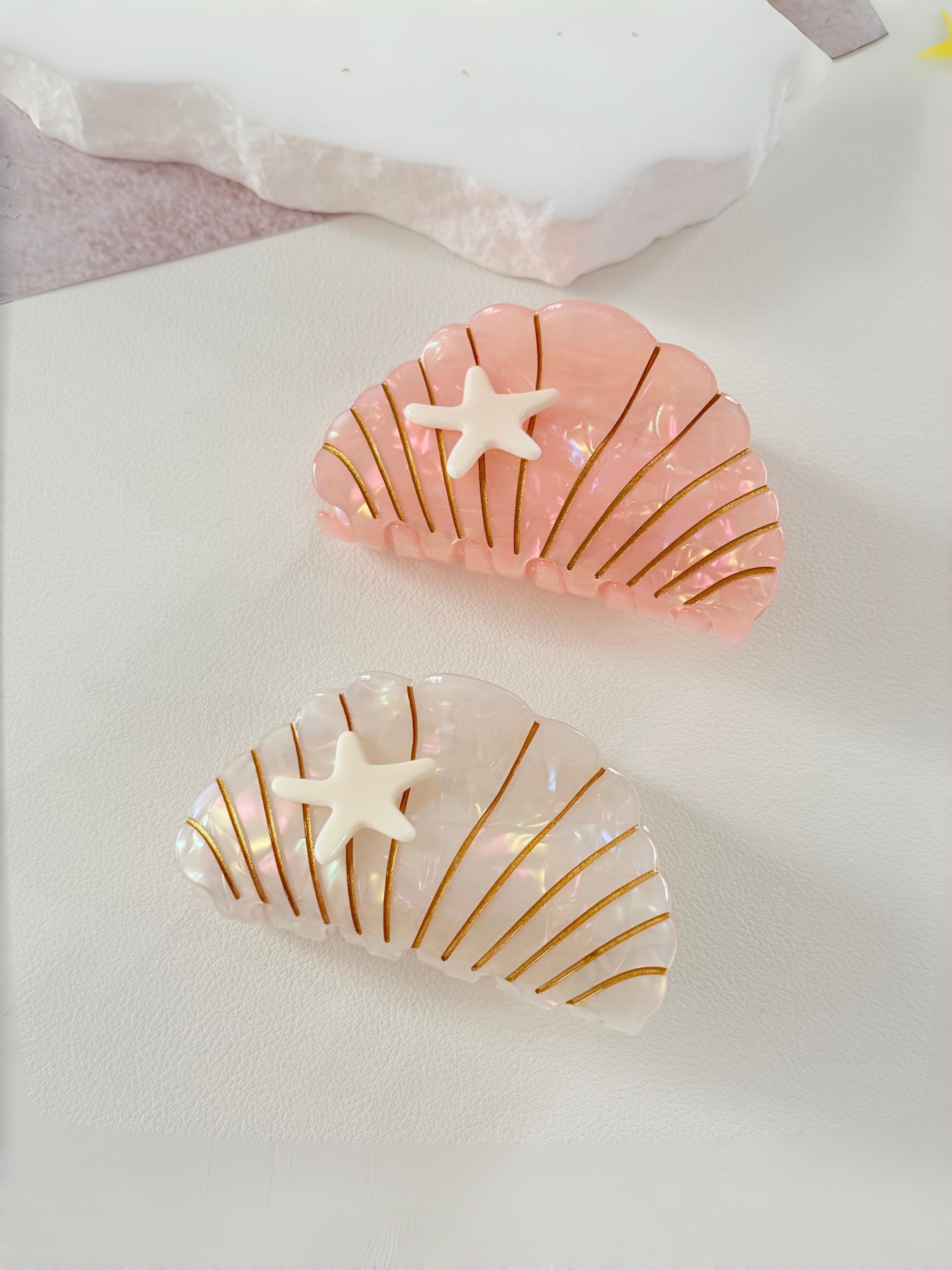 Women's Shell Starfish Hair Claw, Large High Grip Non-Damaging Hair Clip, Beach Vacation Daily Hairstyle Accessory, Summer Sand Style