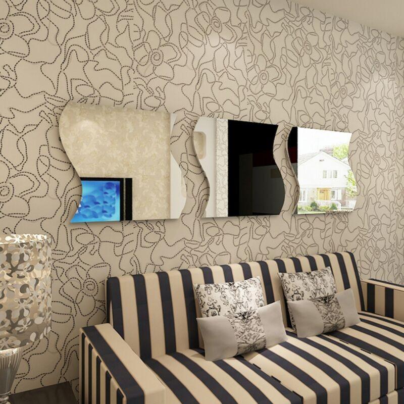Wavy Irregular Acrylic Mirror Wall Stickers, 6Pcs Set Self-Adhesive Full Length Mirror Wall Decals, Modern Minimalist Nordic Style Shatterproof Wall Art Decor for Living Room Bedroom Entryway, Make Room Look Bigger, Easy Install