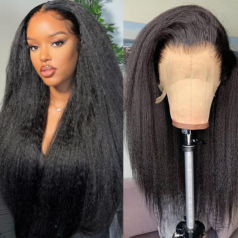 13x6 Kinky Straight Human Hair Wig for Women 180% Density HD Transparent Lace Front Wigs Pre Plucked with Baby Hair Natural Hairline Brazilian Virgin Human Hair Wigs