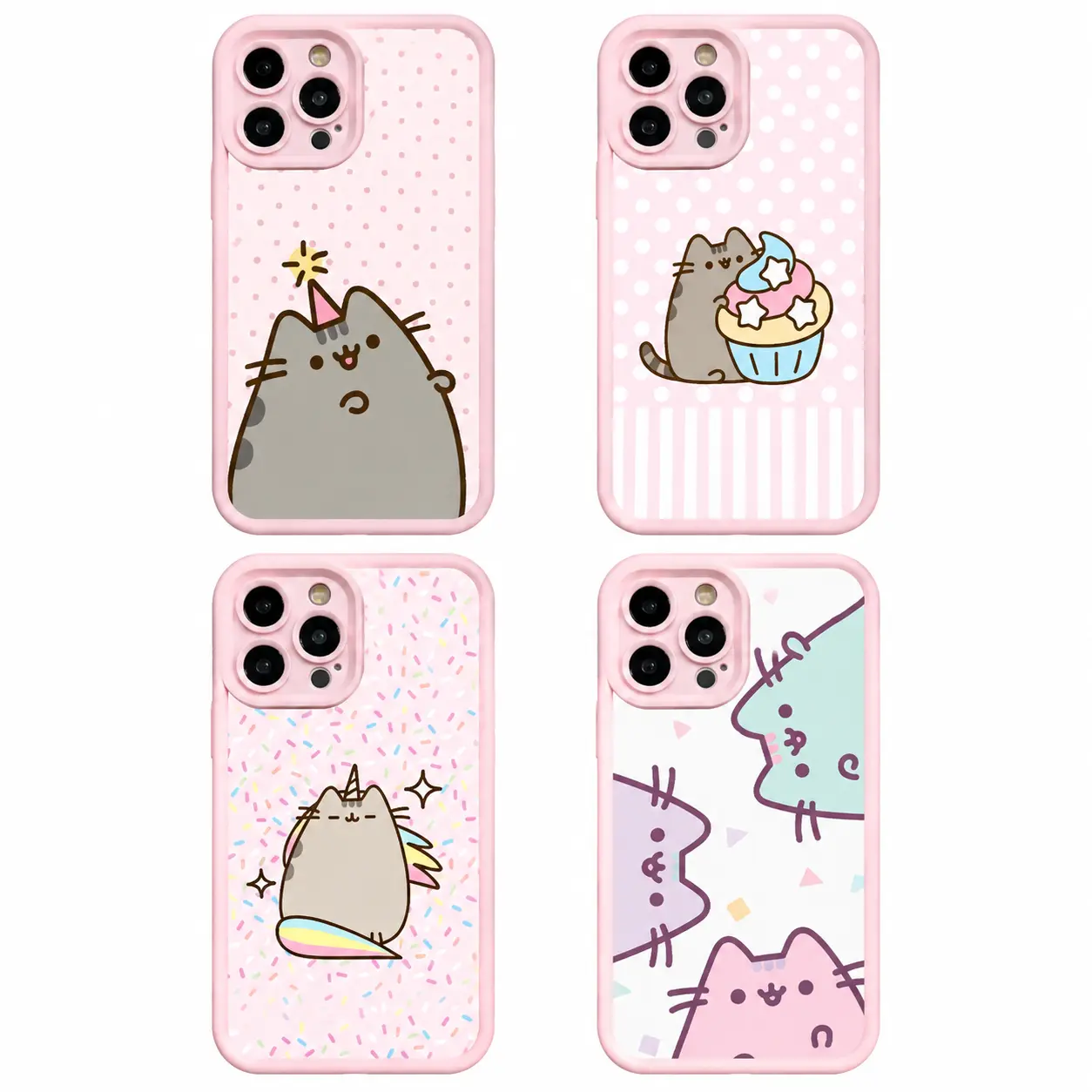 Cute Pink Kawaii Chubby Cartoon Cat Phone Case - Birthday Party Cupcake Unicorn Graphic, Shockproof, Anti-Slip Protective Cover for iPhone Series (iPhone X to 17 Pro Max All Models), Cute Accessories, Fits iOS