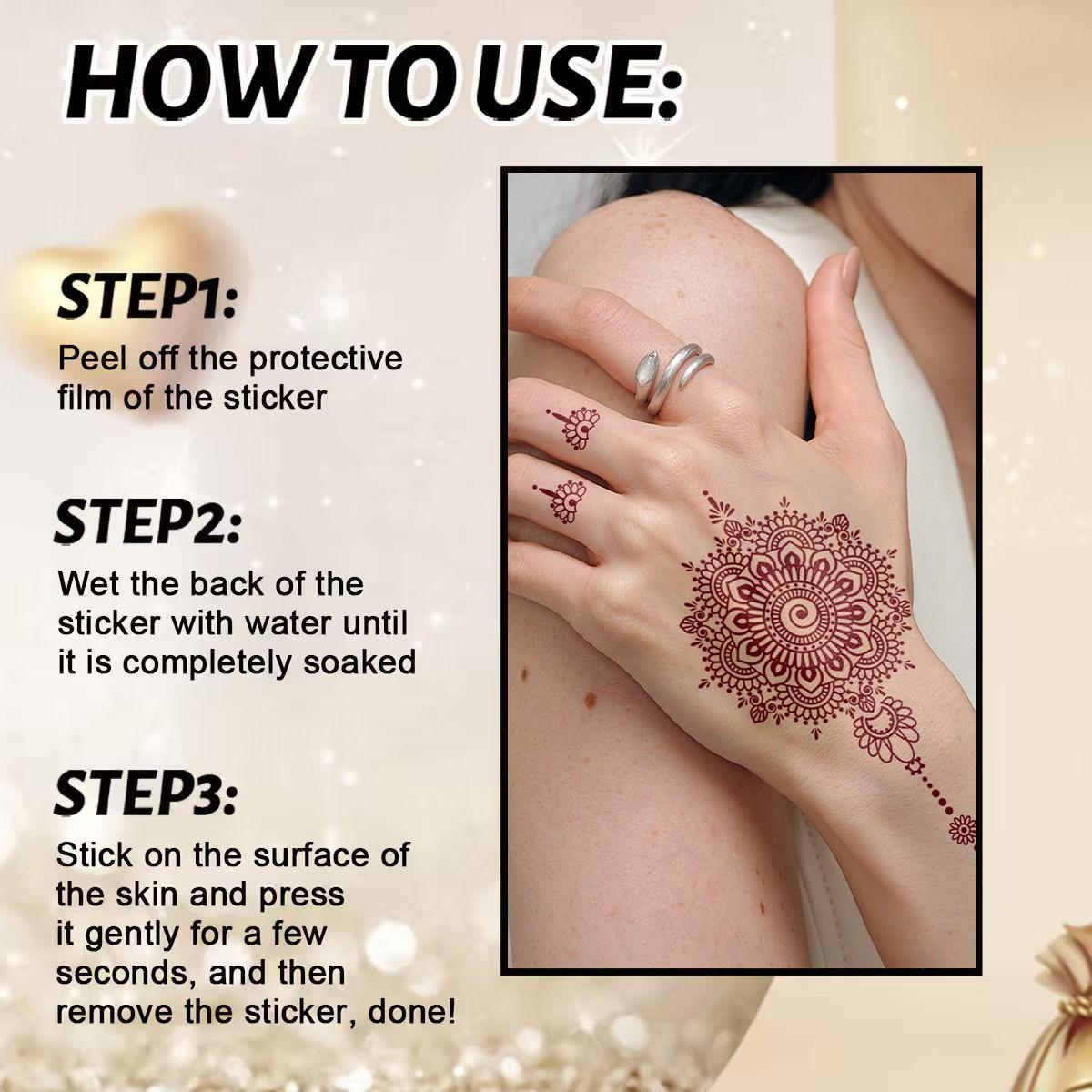 2pcs Exotic Henna Style Temporary Tattoos, Intricate Mandala & Floral Patterns, Waterproof, Long-Lasting, Easy Application, Ideal for Parties