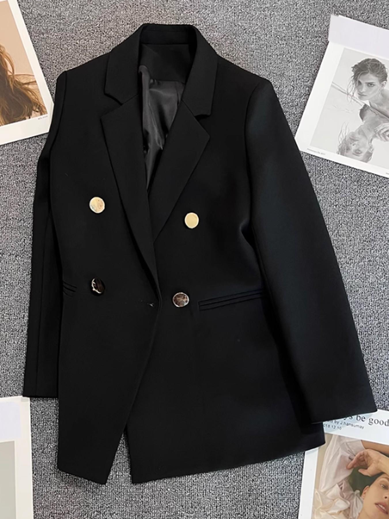 Women's Casual Office Blazer, Long Sleeve Lightweight Aesthetic Fashion, Slim Fit, Double Button, Spring & Fall, Elegant Formal Professional, Trendy Commute Wear
