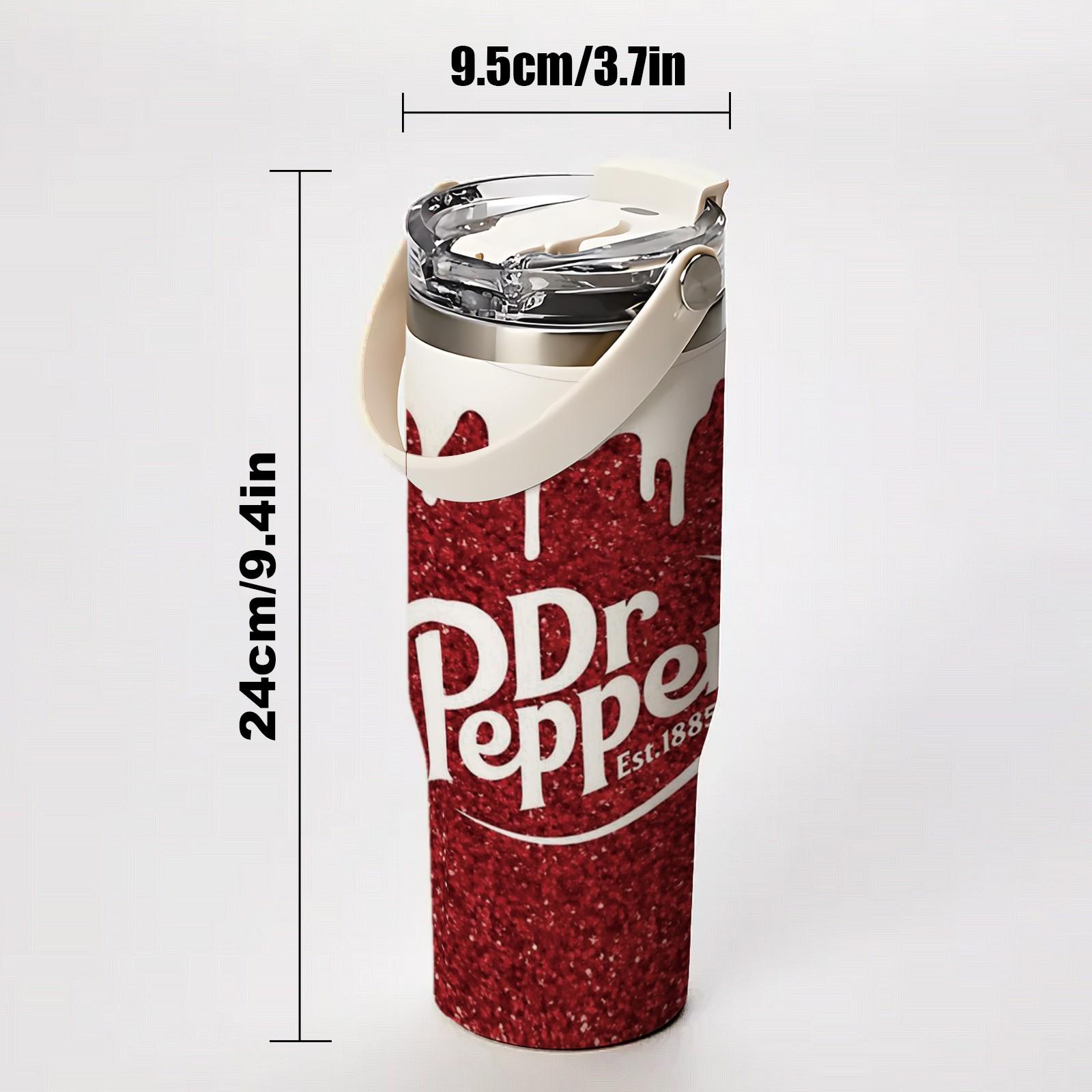 30oz Insulated Tumbler With Handle And Spout Lid, Dual Drinking Ways, Dr Pepper Soda Inspired Print, Retro Cola Style, Double Wall Stainless Steel Vacuum Insulated Flask, Keeps Hot 12 Hours Cold 24 Hours, Leak Proof Large Capacity Travel Mug