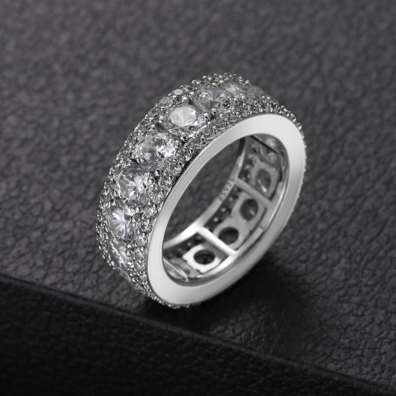 【#R44】UCCIYO 8mm Synthetic Moissanite Rings For Men Hip Hop Jewelry Sterling Silver S925