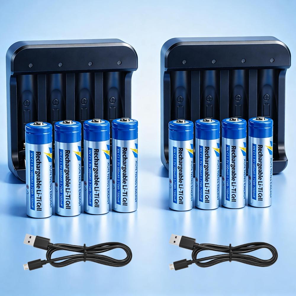 8pcs 500mA AA Titanium Lithium Battery Set with Custom Charging Case | For Remotes, Toys & Mor