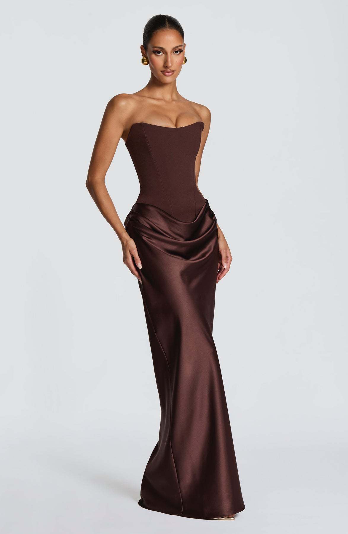 2026 European and American new style solid color waist-cinching sexy strapless bodycon long dress satin tie-back dress with ribbons