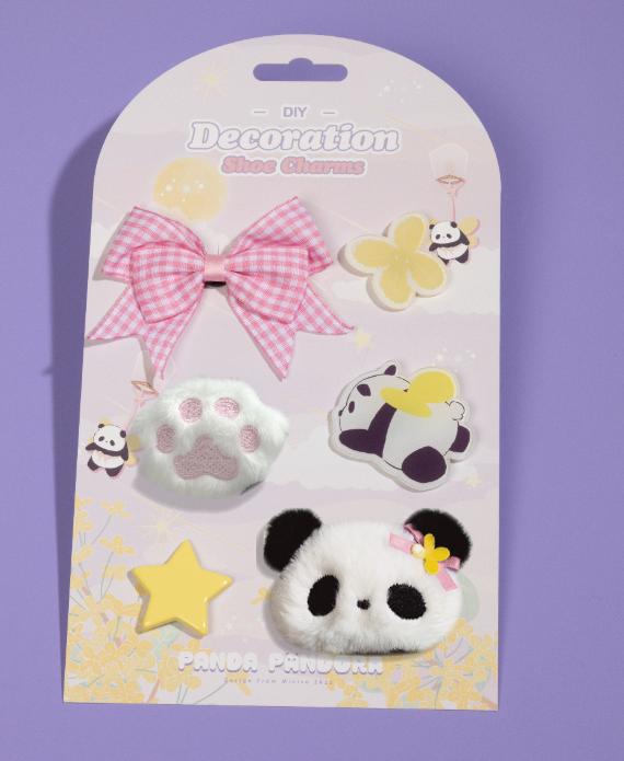 MINISO Fashion Cartoon Charms for Crocs, Animal Party, Puppy's Birthday Party, China Panda, Blue White Pom-Pom, Bowknot, Comfortable Footwear