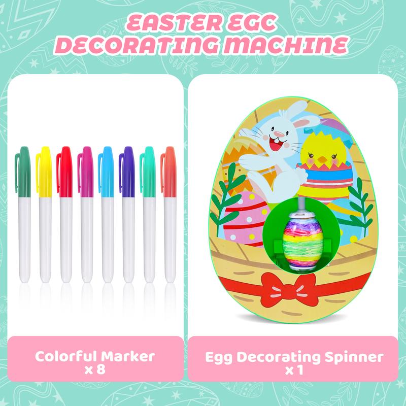 Easter Egg Spinner Decorating Kit with 8 Non-Toxic Eggs & 8 Markers for Kids Craft Activities Fun Holiday Coloring Set for Easter Halloween Christmas Birthday Gifts Decorations Basket