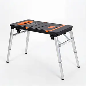 7-in-1 Portable Workstation, Multifunctional Folding Workbench, Work Table with Wheels, Workstation Converts to Sawhorse, Low Work Platform, Car Creeper & Hand Truck for Garage, Woodworking
