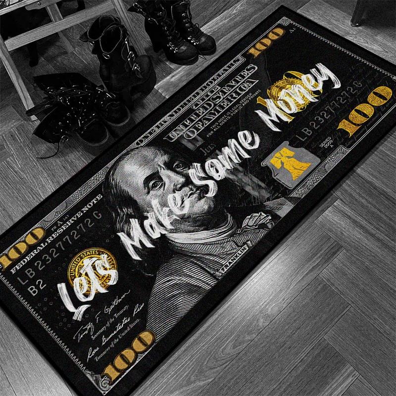 Dollar Bill Pattern Carpet, Soft Comfortable Rug, Home Decor Rugs, Bedroom Bedside Long Strip Mat, Creative Personalized Entrance Rug, Suitable for Living Room, Hallway, Kitchen, Balcony, Laundry Room