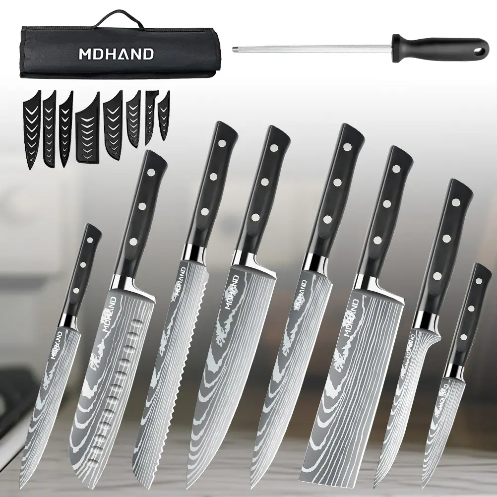 Professional Chef Knives Set with Roll Bag, High Carbon Stainless Steel Blades, Red Pakkawood Handles, Dishwasher Safe Kitchen Cutlery#DealsForYouDays