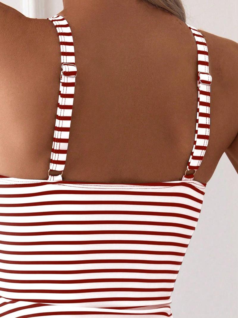 Women's V Neck Two-Piece Swimsuit Set, High Waist Swimwear with Ruched Top, Slimming Belly Control Bathing Suit