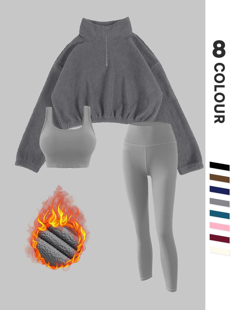 Women's Fleece-Lined Tracksuit Set, Cozy 3-Piece Outfits For Gym, Ideal Valentine'S Gift