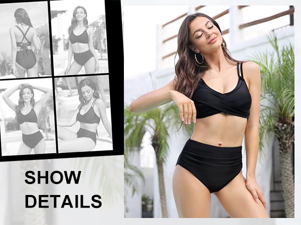 Holipick Women High Waisted Bikini Set Two Piece Swimsuits Push up Wrap Swim Suits Top Tummy Control Bathing Suit Bottom