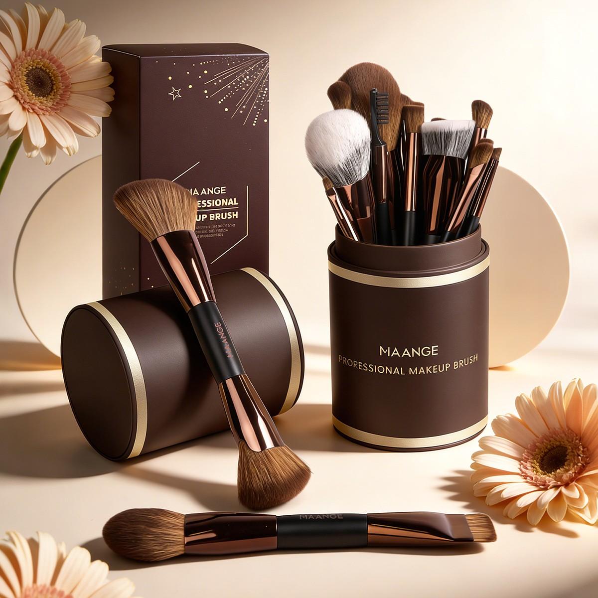 Maange 18-Piece Makeup Tool Set, Includes 17 Brushes + Brush Holder, Foundation Brush, Blush Brush, Powder Brush, Highlighter Brush, Eyeshadow Brush, Mascara Brush