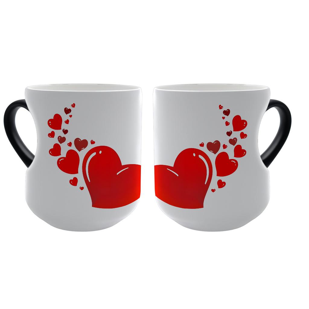 Heart-Shaped Handle Temperature Sensing Ceramic Mug - 11 oz/330 ml, Color Changing Coffee Mug, Hot and Cold Conversion, Reusable, Non-Slip Design, Ideal Gift for Mother's Day or Celebrations