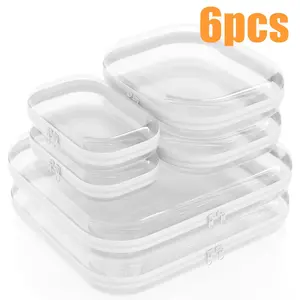 6 pieces of double-zipper hard transparent storage bags, including 3 different sizes, suitable for toy storage, hard plastic pencil cases, hard plastic clay storage, portable holiday bathroom makeup bags