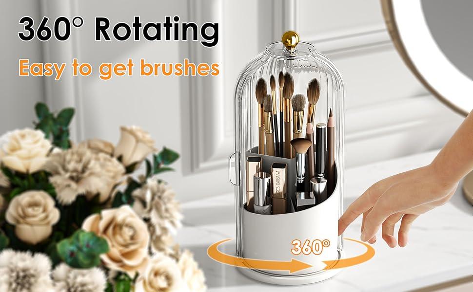 Elegant ToothBrush Holder with Transparent Door Lid 360 Rotating Clear Organizer for Vanity Bathroom Desktop Countertop Storage 1 Count summerwins,summerwins
