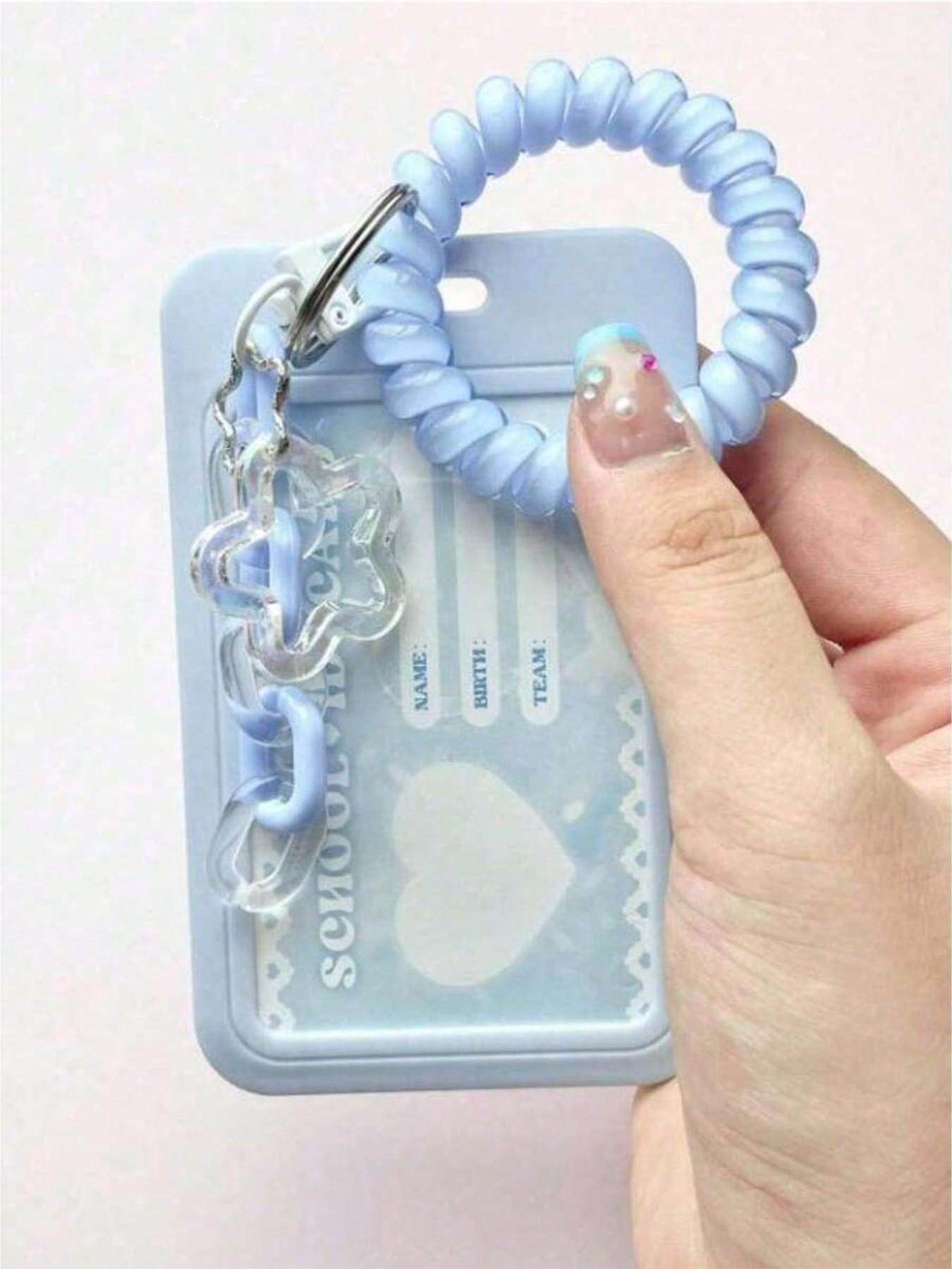 Transparent Star Pendant Keychain Card Holder, Durable ID Case, Maroon Acrylic Decorative Chain, Jelly Color Elastic Hair Tie