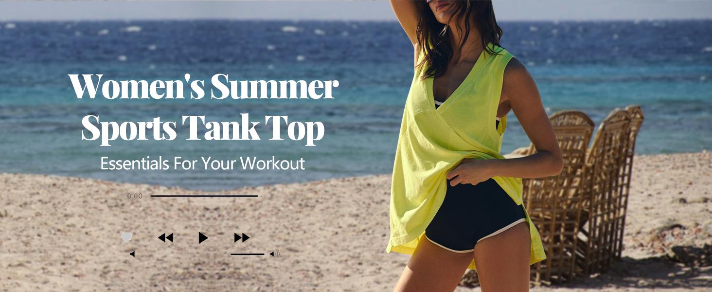 Tanming Women's Lightweight Tank Vest Top patch pocket Oversize Workout V Neck Sleeveless Athletic Running Shirts Gym Clothes