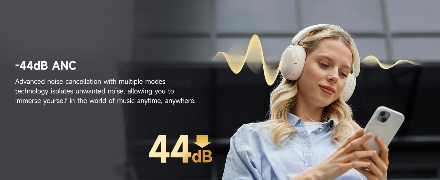 W800BT Pro Hybrid Active Noise Cancelling Headphones - Hi-Res Audio - AI Call Noise Cancellation - 45H Playtime - Fast Charging - Foldable - Wireless Over-Ear Bluetooth 5.4 Headphones - Gray