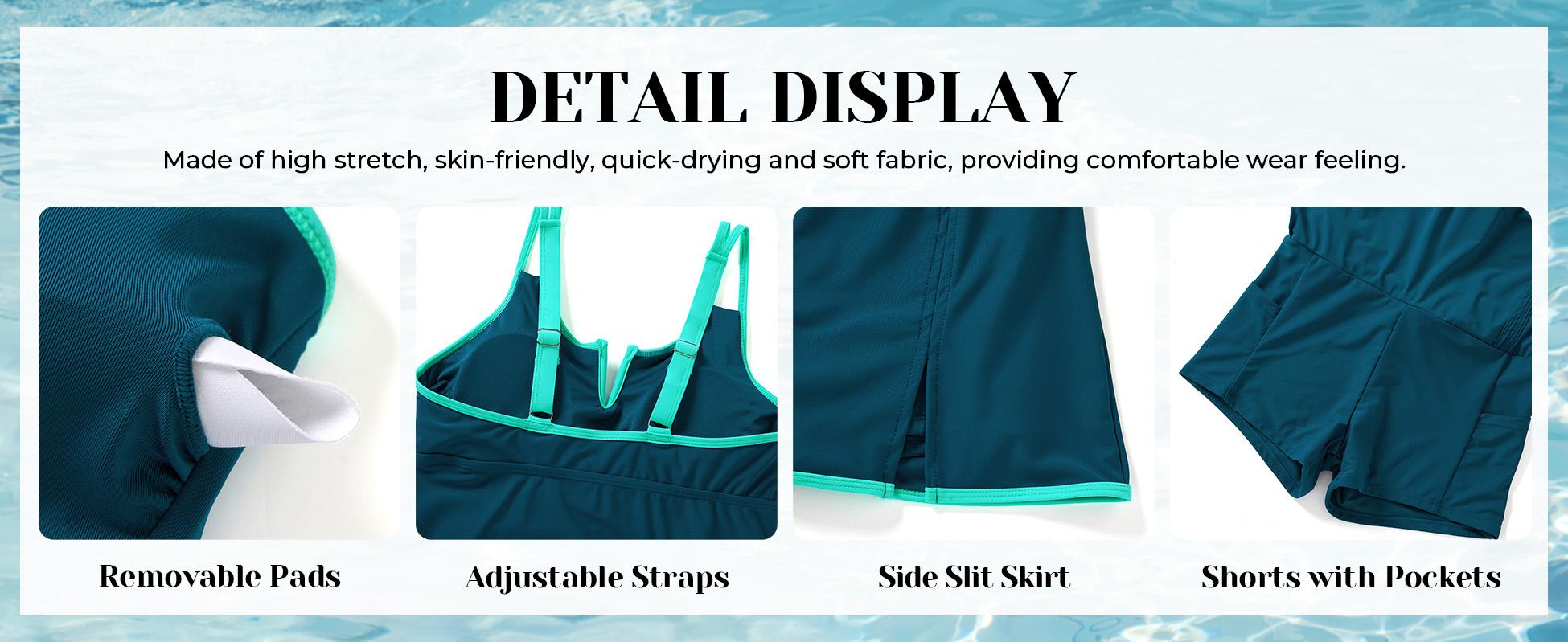 Tempt Me Women Tankini Swimsuits with Skirt - Two Piece Bathing Suits with Pockets Tummy Control V-Wire Swimwear