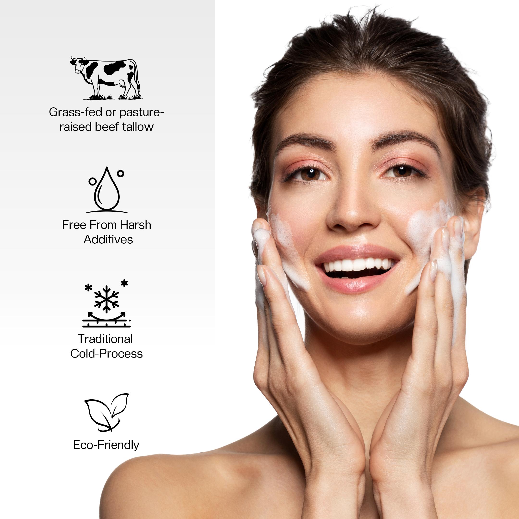 Handmade Beef Tallow Soap (Grass-fed Beef Tallow) - with Raw Honey, Organic Sweet Almond Oil - Deeply Moisturizing & Traditional Treatments - 120 grams