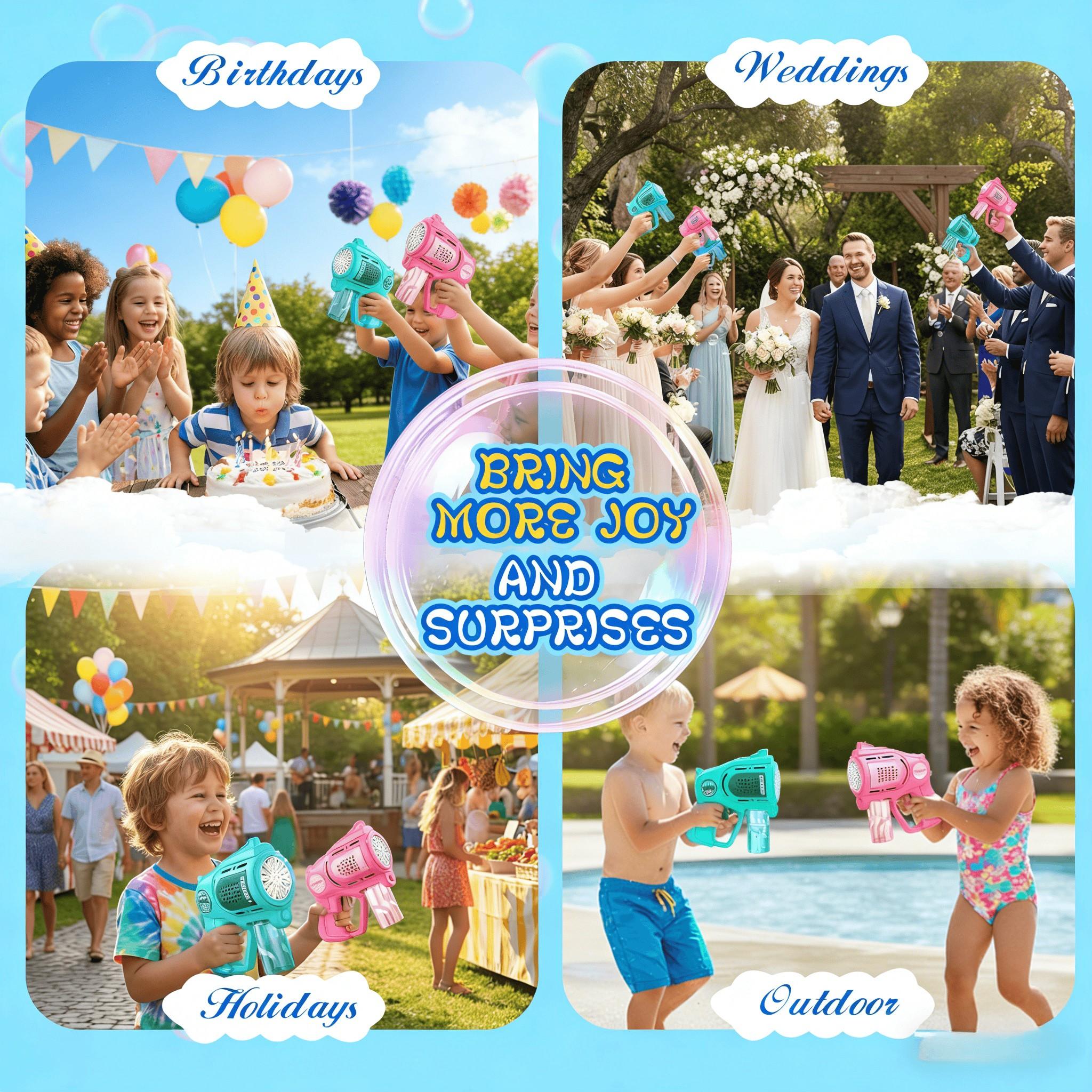 21-Hole Automatic Water Absorption Mini Space Electric Bubble Machine  with 1 Bottles Solution  60ml Bubble Gun for  Kids 3-8  Party Favors Summer Outdoors Wedding Toys Gifts for Boys Girls
