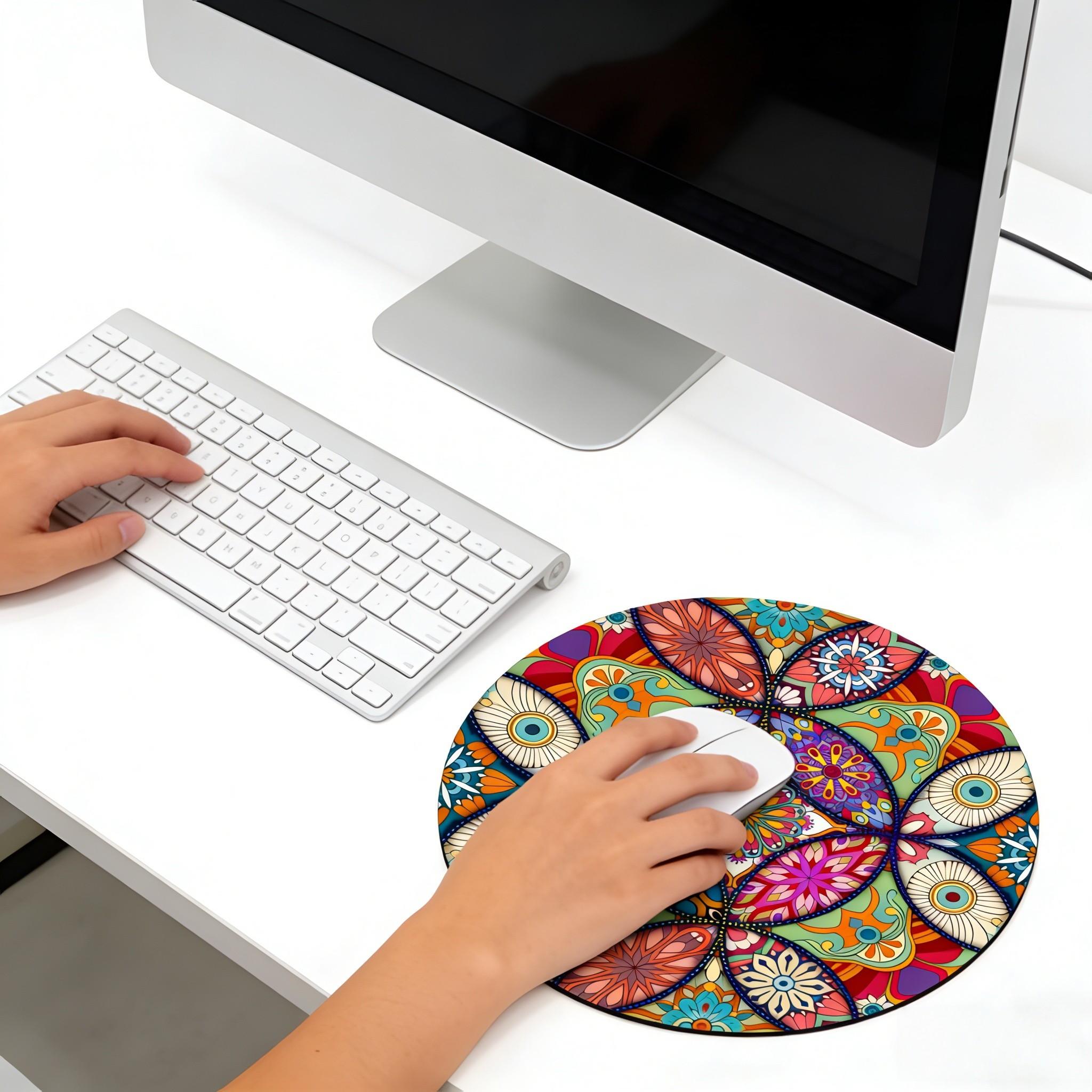 Fashion Compass Round Mouse Pad, Non-Slip Rubber Base, Small Desktop Mat for PC/laptop, Gaming/mouse Pad, Office Use, Gift for Women - 7.87 Inches