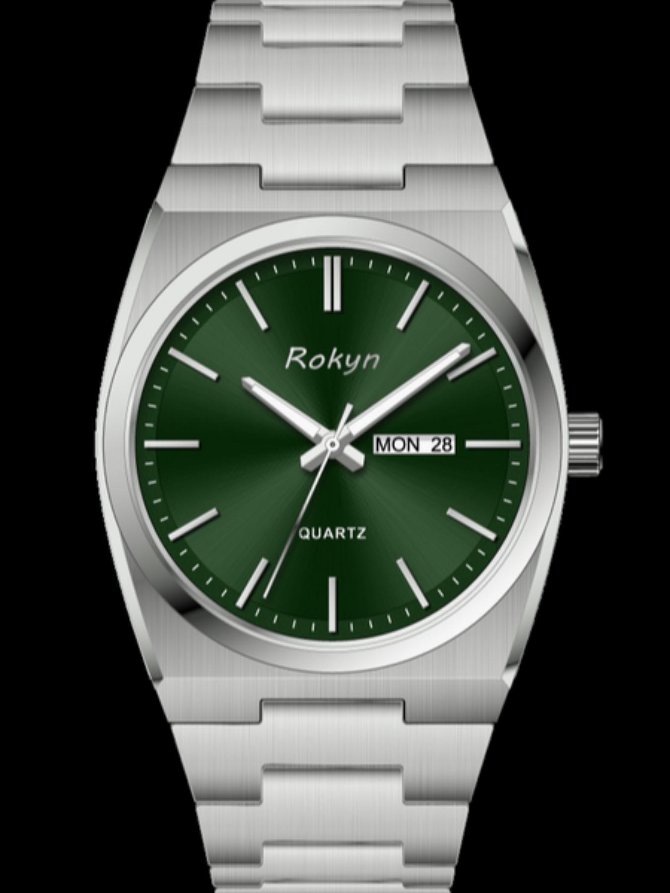 ROKYN Ultra-Thin Luxury Men's Watch, Elegant Fashion Waterproof Dual Calendar Night Glow Quartz Watch, Business Casual Analog Round Face