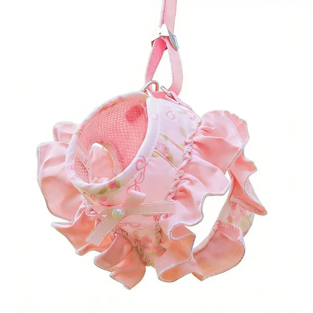 Cute Dog Harness and Leash Set – Soft Breathable Puppy Vest Harness with Bowknot Cartoon Design, Adjustable No-Pull Double-Layer Support Pet Walking Harness for Small Dogs & Cats, Lightweight Comfortable Polyester Outfit for Daily Walks, Training & Outdoo