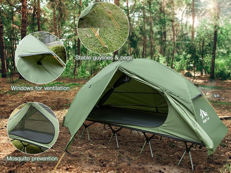Night Cat Camping Cot Tent, 87"x28"x35", Off-Ground Waterproof Shelter with Mosquito Net for Dry & Comfortable Sleep, Ideal for Camping, Overlanding, Fishing, Hunting, Backpacking, Jungle, Riverbank, Survival & Mud/Wet/Rocky Terrain Easy Setup Tents