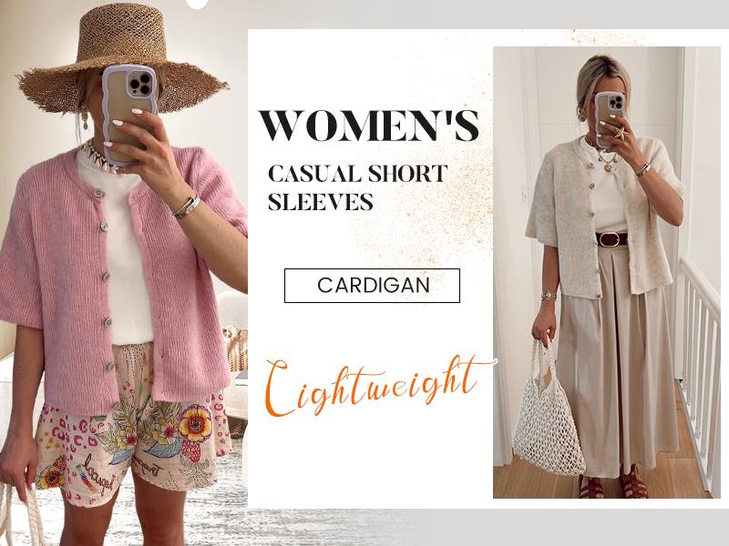 Tanming Women's Short Sleeve Cardigan Sweaters Crew Neck Button Down Soft Ribbed Knitting Tops Lightweight Breathable Summer Layering Cover Up Knitwear Top Flattering Fit for Casual Office Work Travel Springfresh Womenswear #SpringStatements