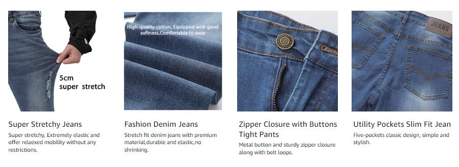 TUREFACE Mens Jeans Slim Fit Skinny Denim Stretch Tapered Jean Pants