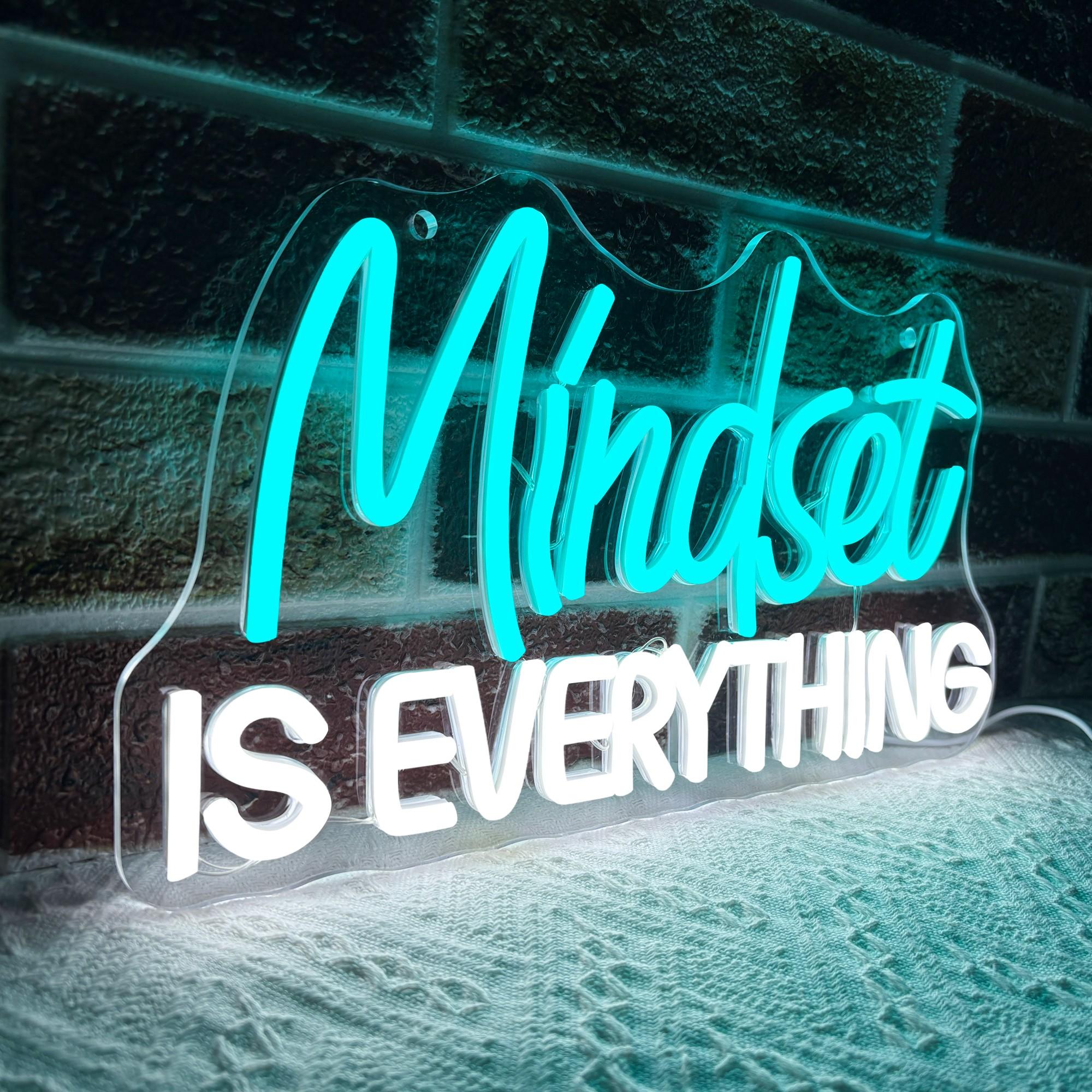Mindset Is Everything Neon Sign Wall Decor, Motivational Neon Light USB Powered LED Dimmable, For Classroom Decor Office Gym Library Bedroom Bar Sign(14.1 * 7.8 In)
