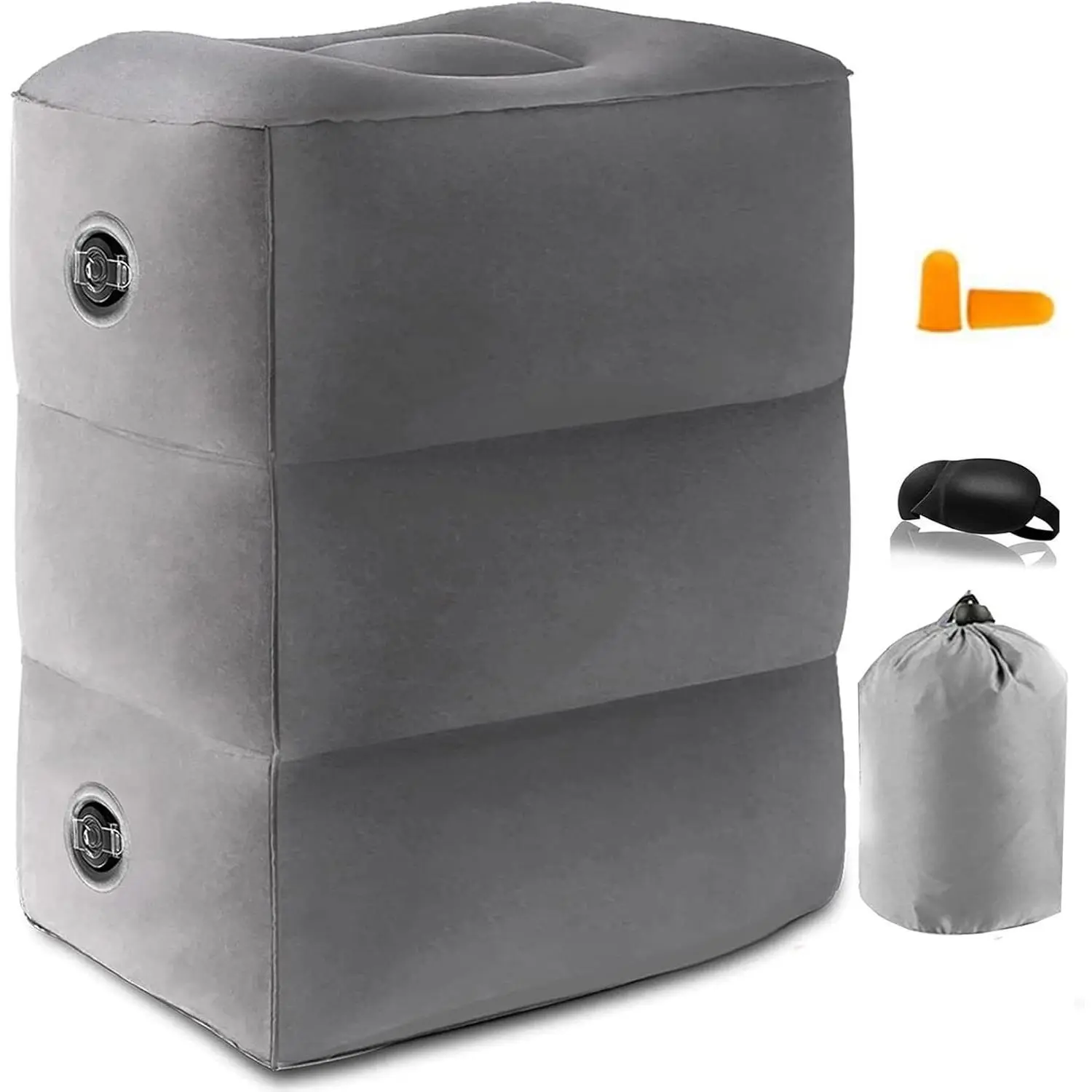 Breathable Inflatable Foot Rest Pillow - Adjustable Height Portable Camping Pillow for Airplane Long Flights, Car, Office, Extra Surface Skin-Friendly Grey Sleeping Gear
