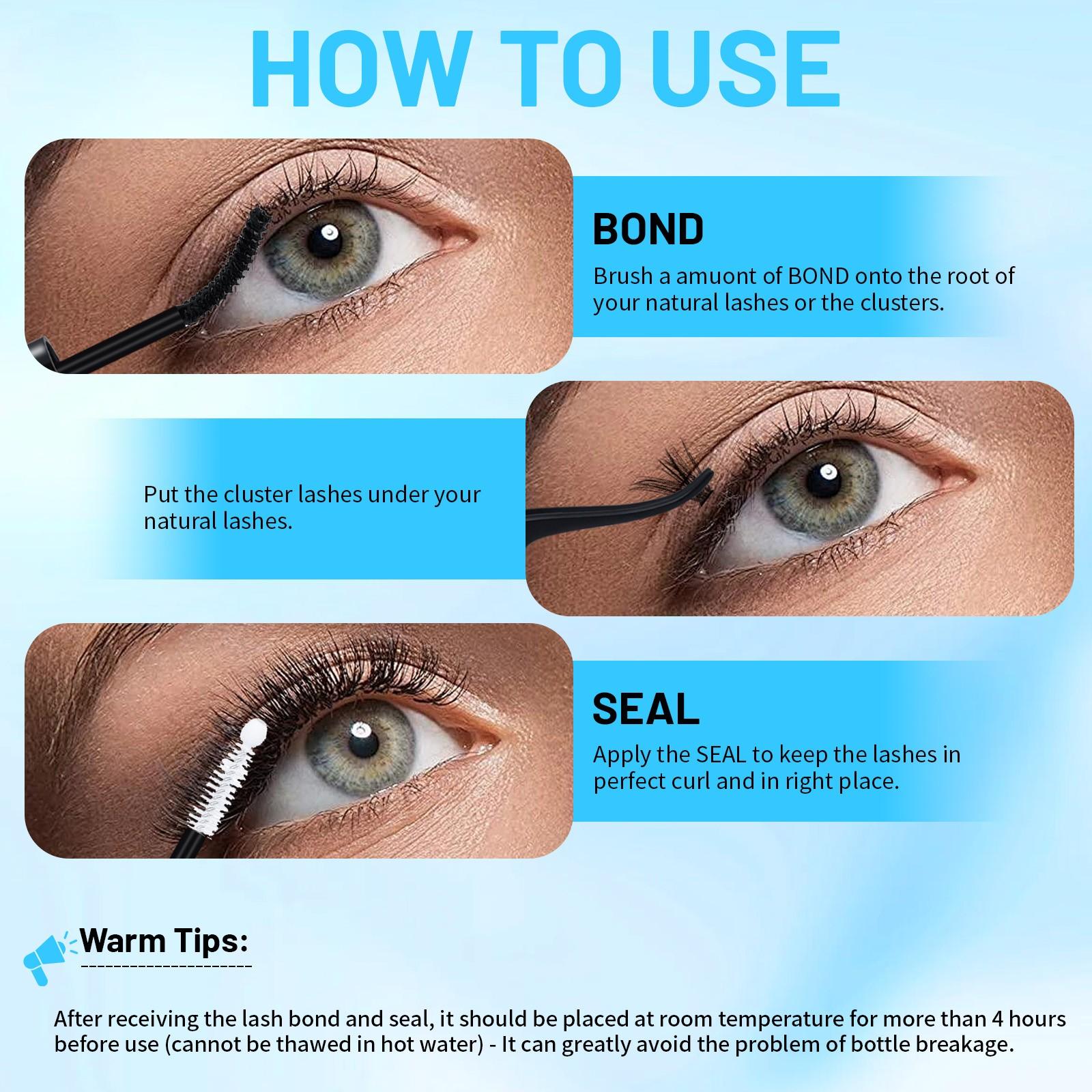 ADORANCE Waterproof Eyelash Glue (3-Count Pack), 2-in-1 Long-Lasting Lash Bond and Seal Glue, Sweat-Proof Eyelash Extension Glue for Cluster Lashes, Waterproof Eyelash Clusters