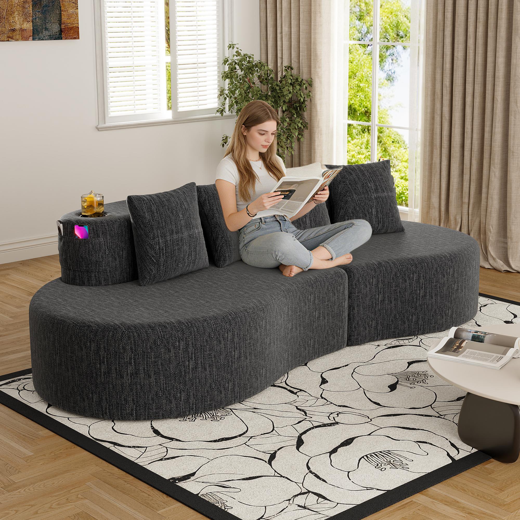 Littleox Modern Curved 3-Seat Minimalist Elegant Half-Moon Compressed Modular Sectional Couch, Sectional Couches for Living Room, Ideal for Office, Apartment, Three Seats