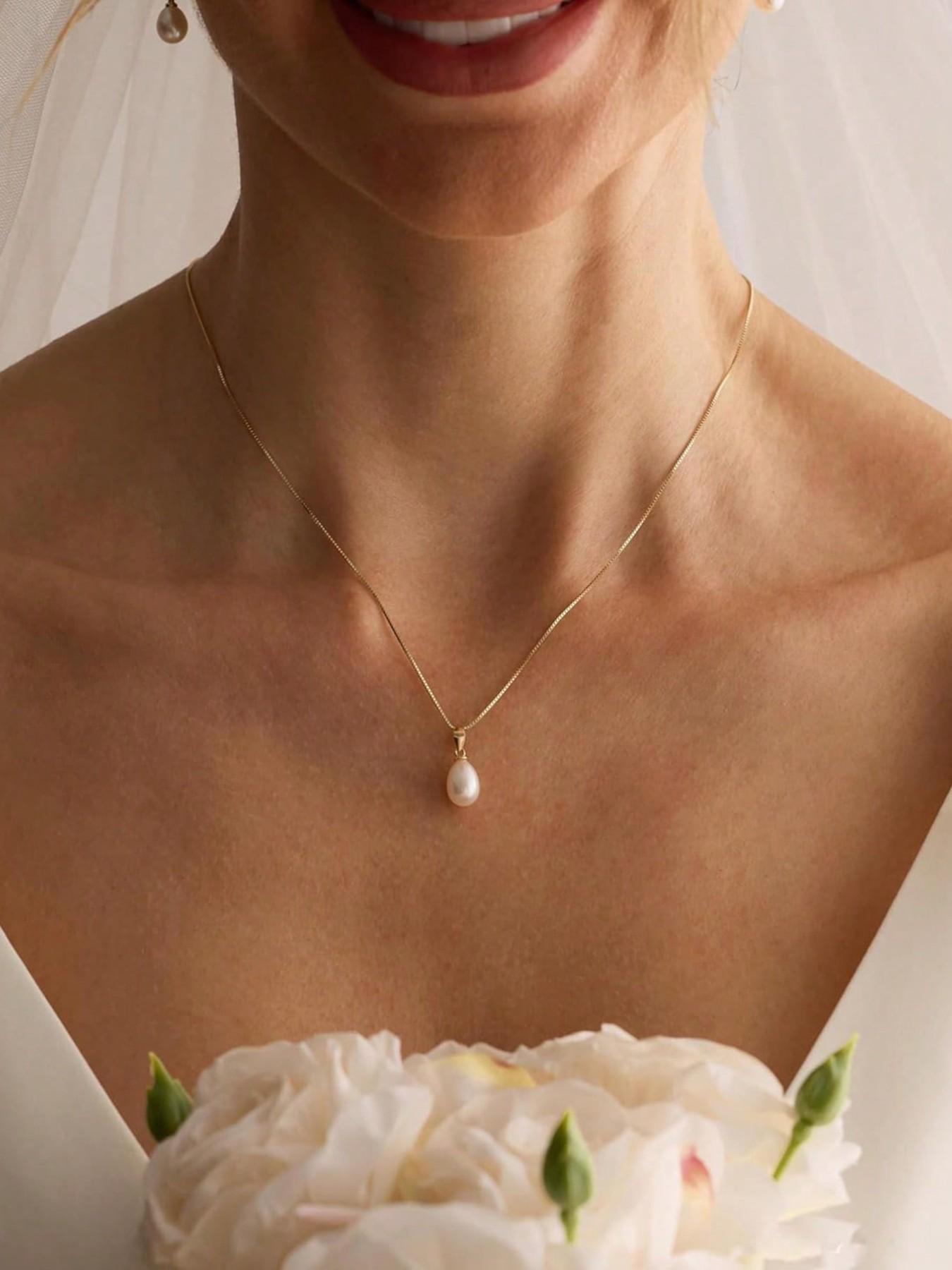French Elegant Teardrop Pearl Necklace, Chain, Adjustable Length, Perfect for Daily, Travel, Date, Summer