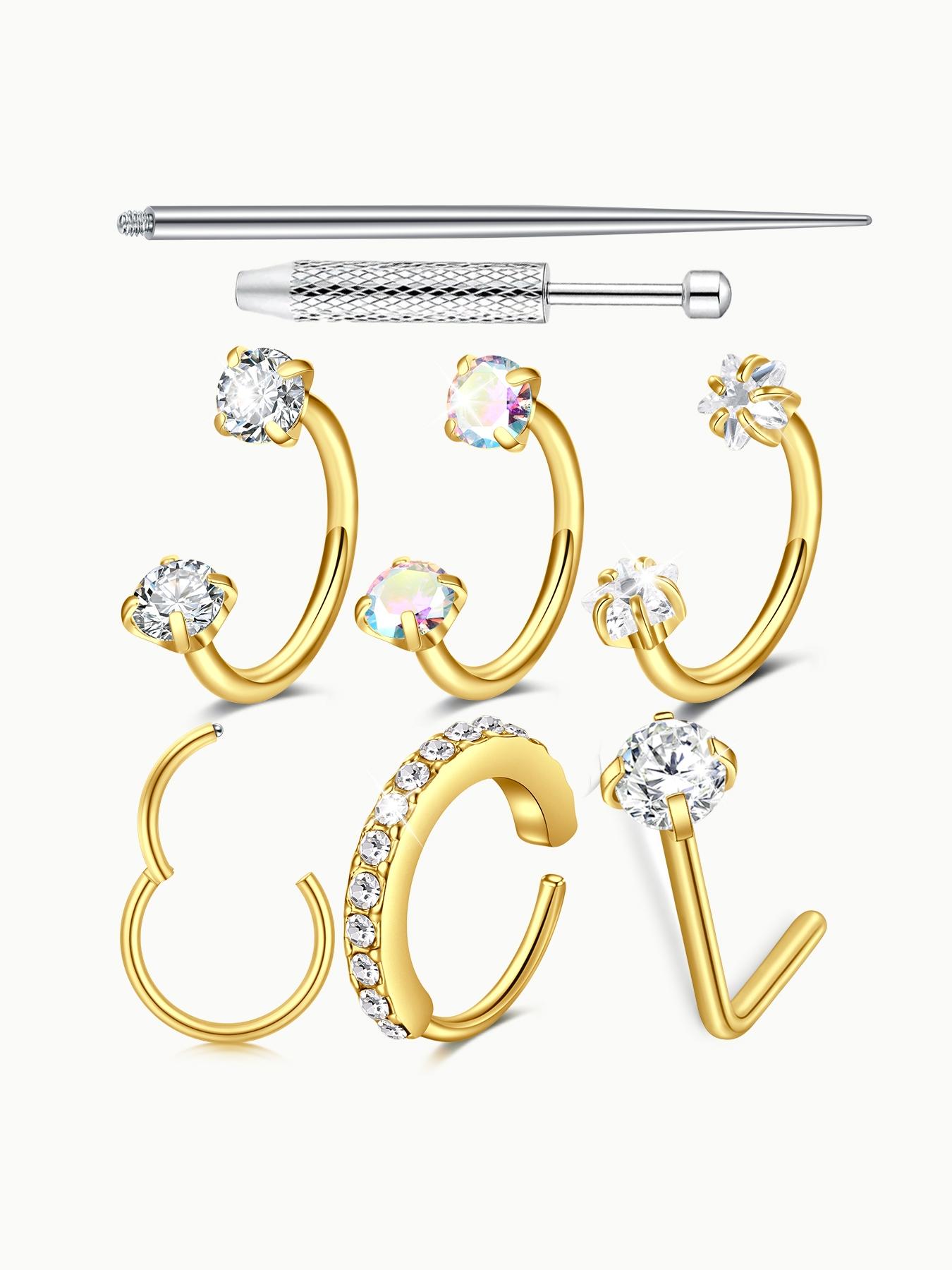 Stainless Steel Cz Nose Ring, Nose Cuff, Horseshoe Shape Nose Ring, 18 Gauge 8mm Hoop, Heart Design Perfect for Nose, Cartilage, Tragus, Helix and Lip Piercings, Nose Piercing Jewelry, Nose Rings Hoops