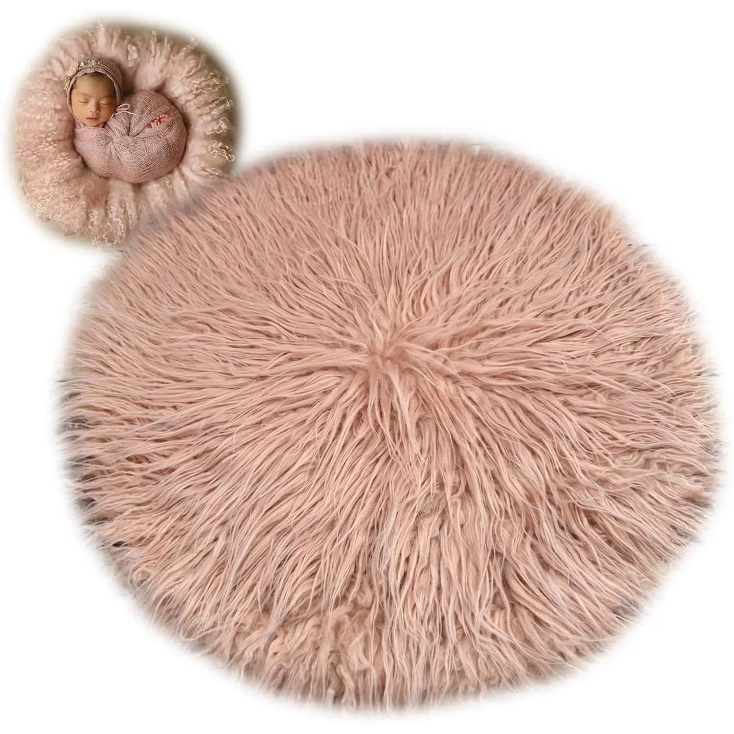 Photography Faux  Rug | 24.8" Round Blanket for  Photoshoot Photo Prop Basket Filler Posing Stuffer