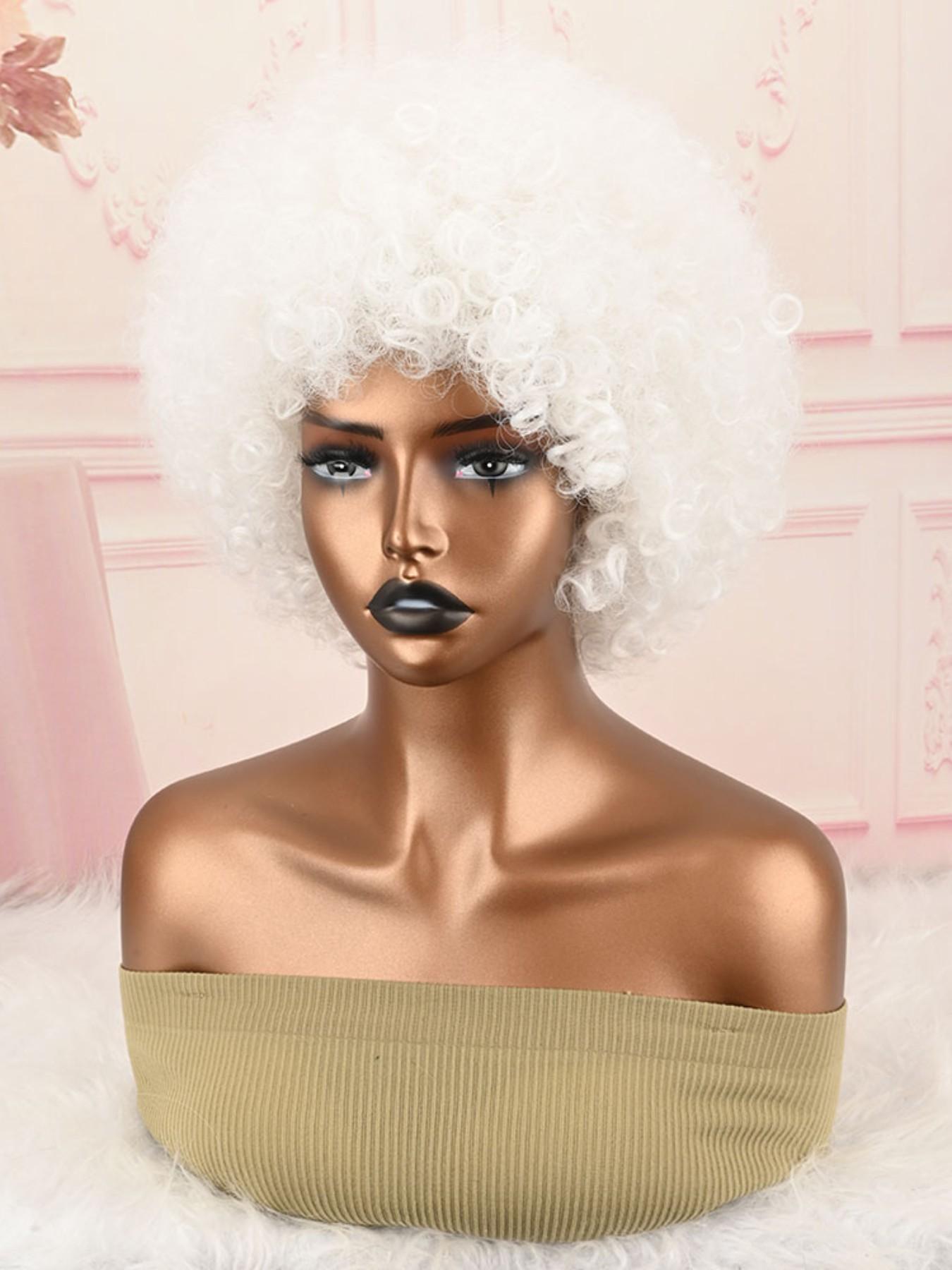 Afro Wigs for Black Women African Wigs 70s Afro Kinky Curly Huge Fluffy White Wig with Bangs Black Large and Soft Afro Wigs Natural Looking Synthetic Hair for Cosplay Halloween Daily and Party