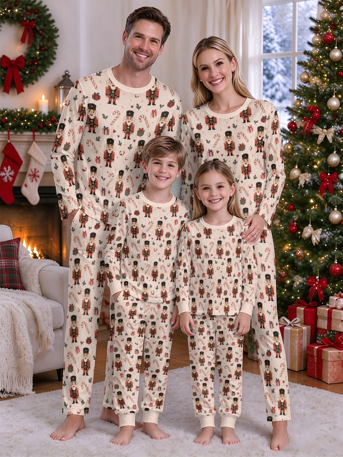 Vintage Nutcracker Christmas Family Pajama Set, Candy Cane Print Long Sleeve, Unisex, Perfect for Christmas and Birthday Gifts