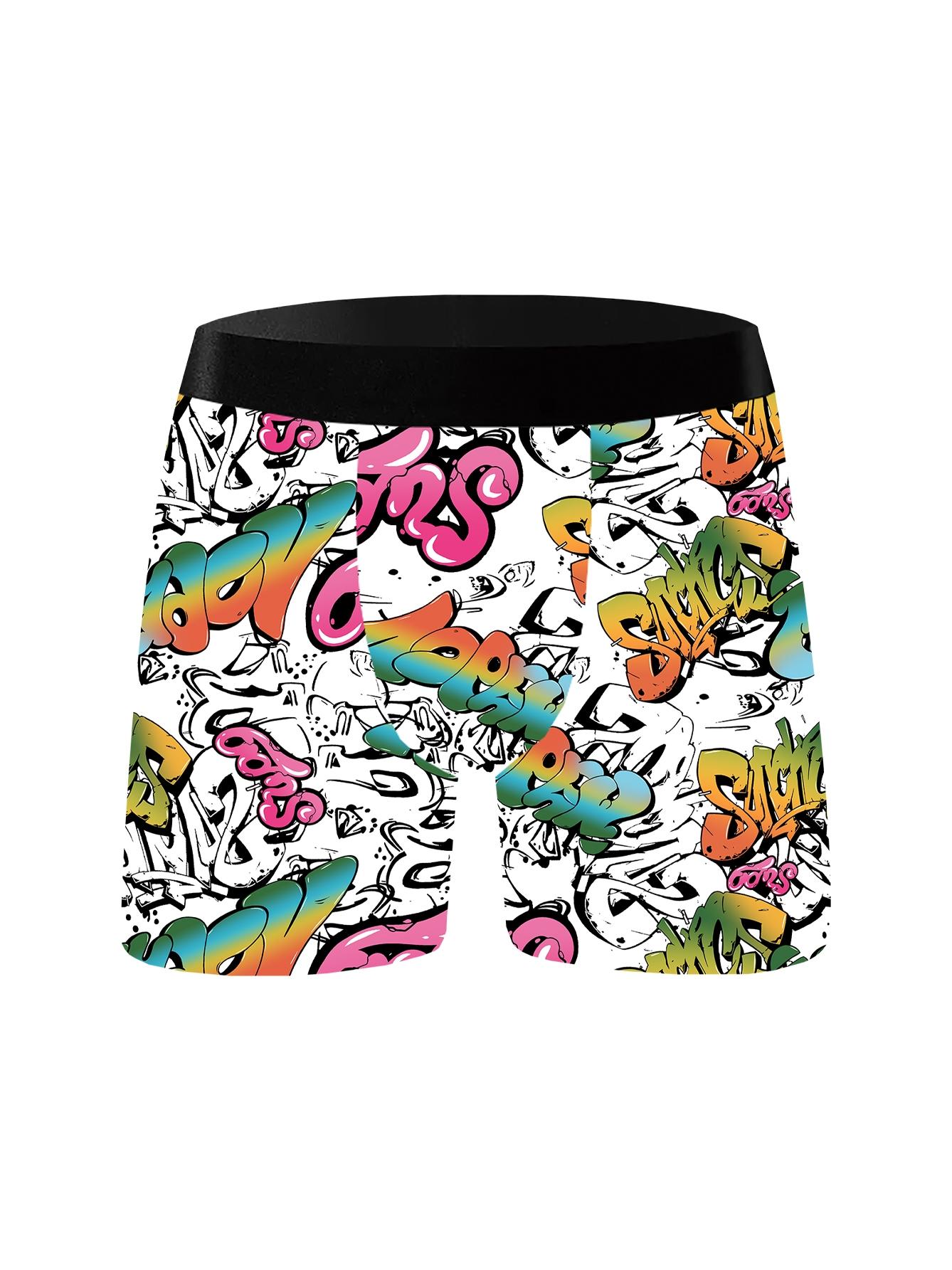 Random Men's Cartoon Print Boxer Briefs Set, Breathable Comfortable Underwear for Daily Wear, Casual Men's Underwear for All Seasons