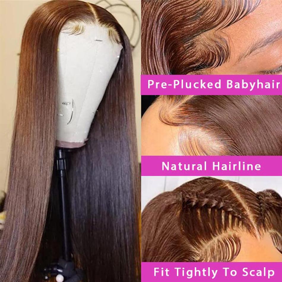 Bling Hair 30 32 Inch Brazilian Chocolate Brown Colored 13x4 Lace Front Wigs Straight Hair Wig Hd Transparent 13x6 Lace Frontal Wigs Preplucked For Wome