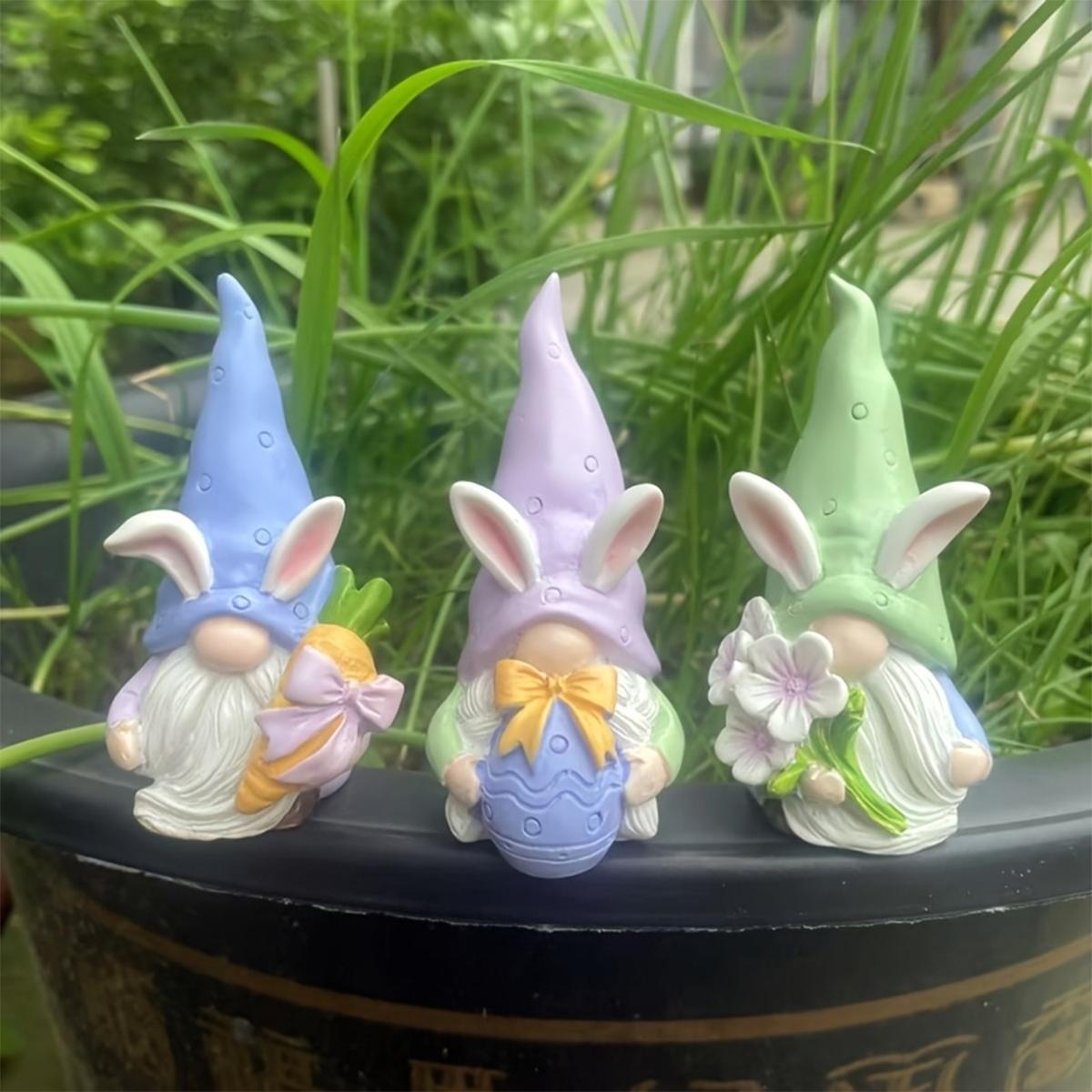 Resin Rabbit Dwarf Statue Set, Garden Gnome Statue, Indoor & Outdoor Decor, Perfect for Home Garden Wedding Easter Gift, No Power Needed, Party Decoration Props, Figurines
