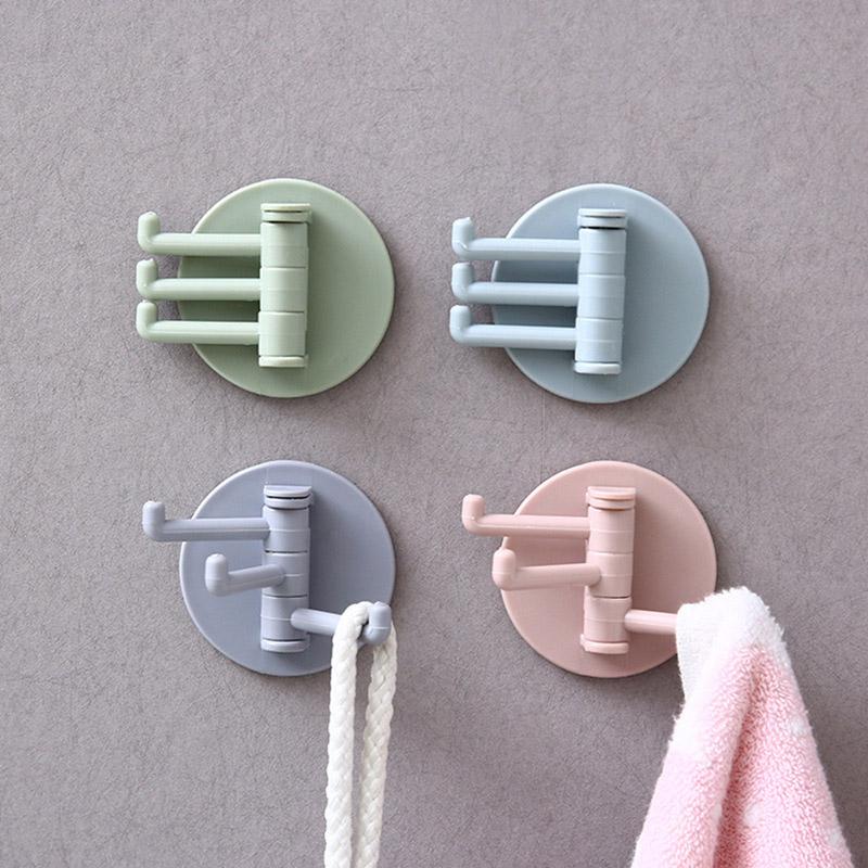 3-Branch Traceless Hanging Hook - Multifunctional Rotary Hook for Kitchen & Bathroom Walls - Punch-Free Installation!