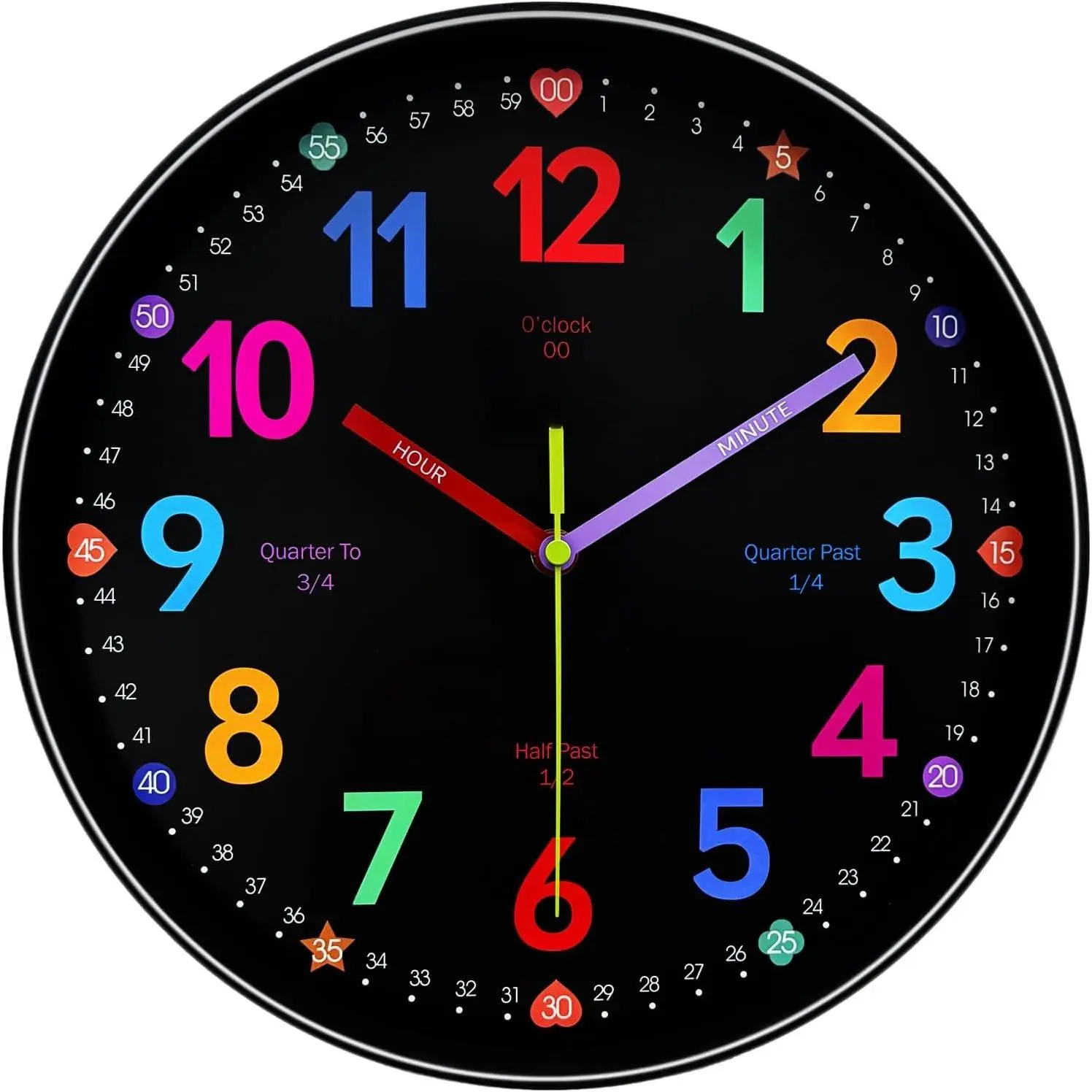 Colorful Teaching Wall Clock, 8 Inch Learning Classroom Clock,  Operated Silent Analog Clocks for Bedroom Classroom Decor, Homeschool Supplies Telling Time Teaching Clocks for